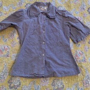 Laura Ashley 1970s Dark Grey and White Floral Cotton Shirt